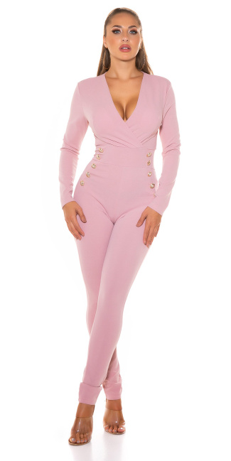 elegante v-halter jumpsuit roze